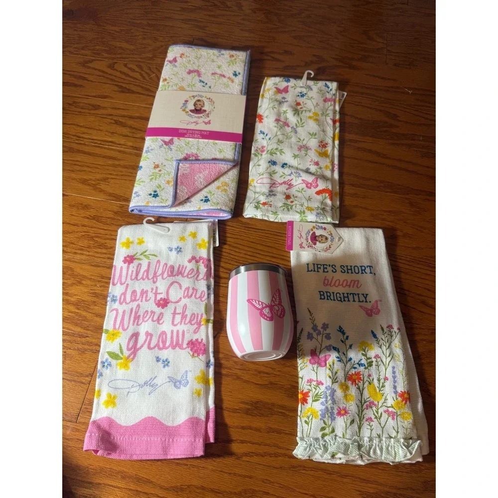 Dolly Parton Spring Collection Kitchen Accessories Lot - Towels, Drying Mat